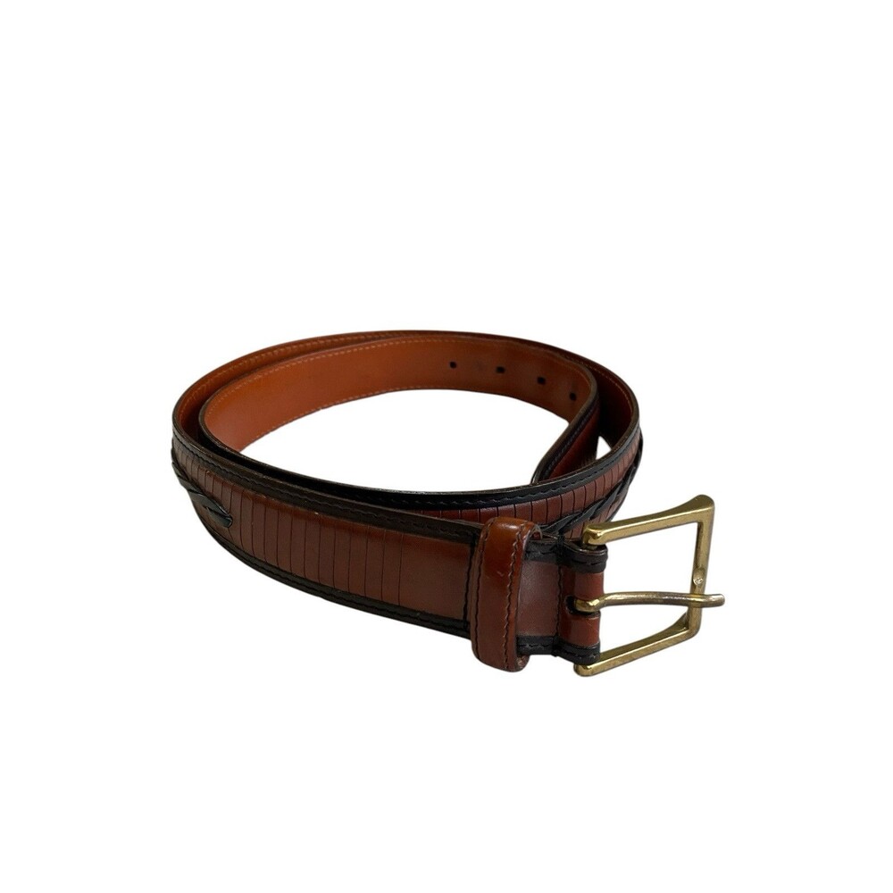Cole Haan Leather Belt 36 Mahogany Brown Braided Detail Made In Italy Classic